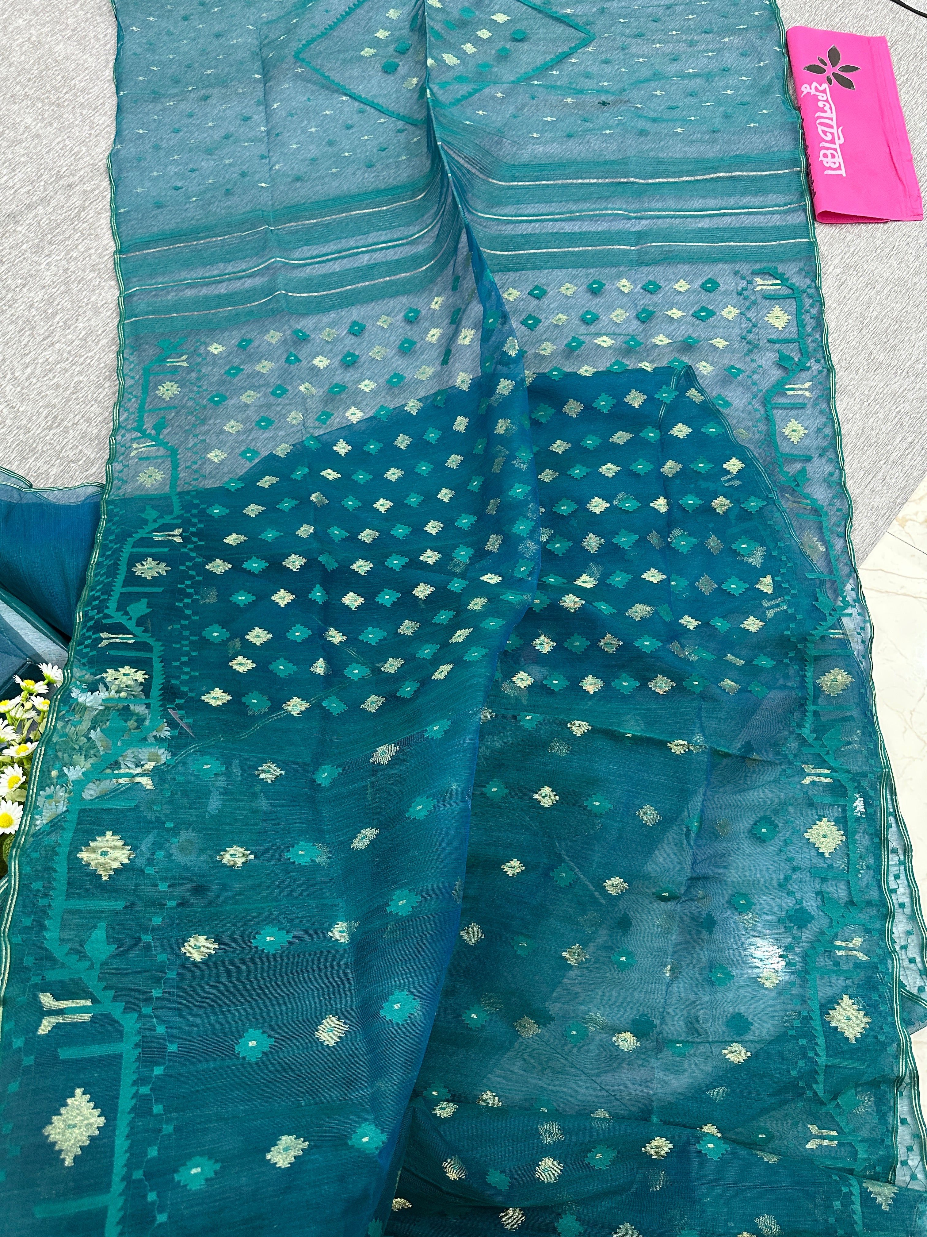 Sea green jamdani