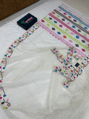White Jamdani Saree With Multiple Threads Work.