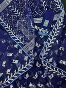 Navy blue jamdani saree with silver jori work soft threads all over work.