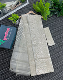 White exclusive halfsilk jamdani saree with white threads work and blouse piece