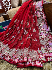Maroon Muslin Saree