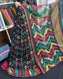 Black cotton jamdani saree with red green yellow multiple threads work