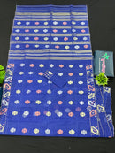 Royal Blue Original Handloom Dhakai Jamdani Saree With Golden Silver & Copeer Jori Work