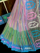 Green with pink Tripple shaded halfsilk jamdani sari with blouse piece.
