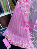 Lux Pink Original Handloom Hslfsilk Dhakai Jamdani Saree With Golden Jori Work and Magenta Threads Work
