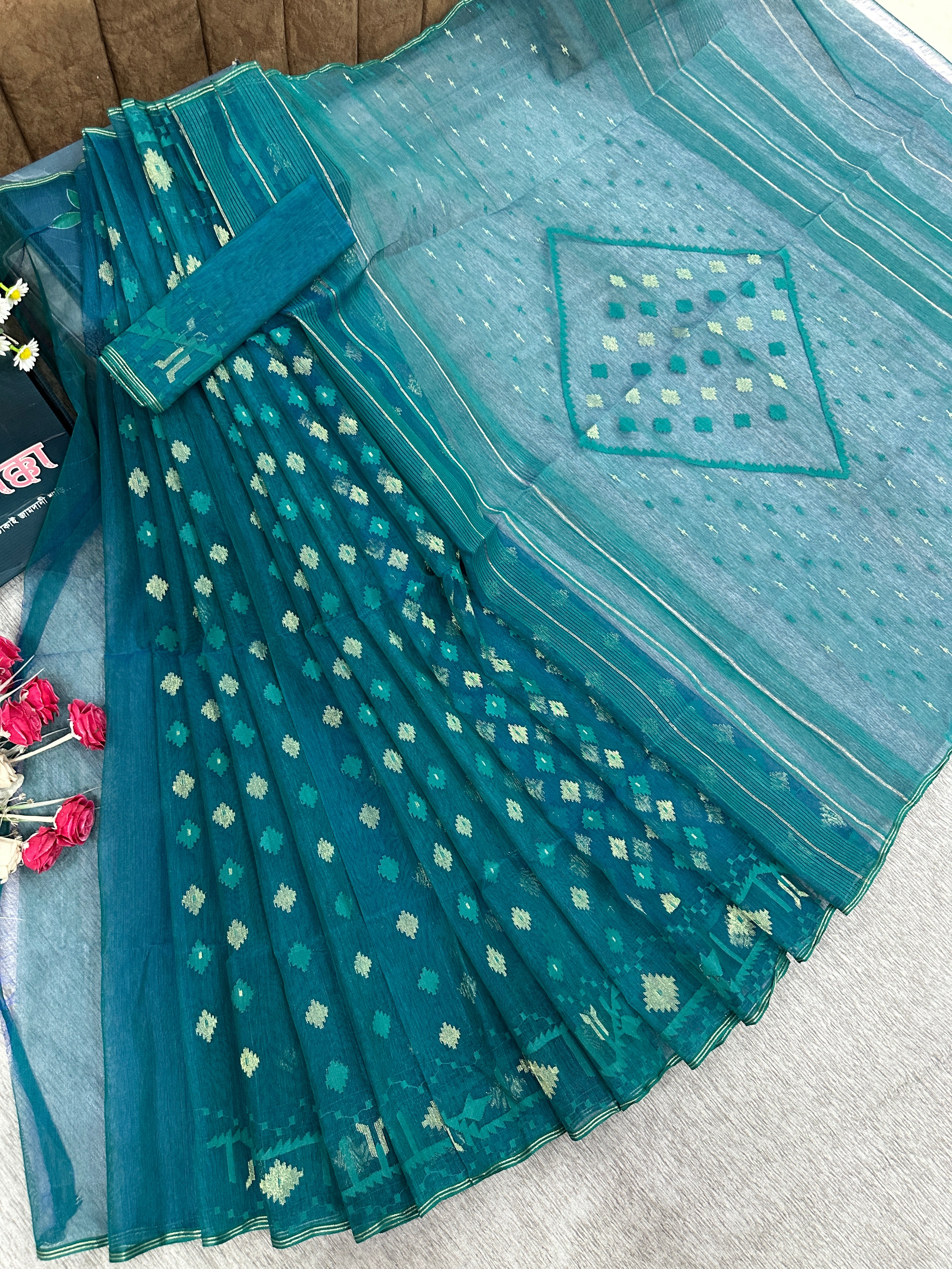 Sea green jamdani