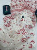 White cotton jamdani saree with multiple colour threads work and blouse piece.