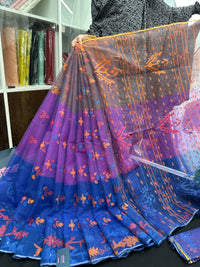 Tripple Shaded Original Handloom Halfsilk Dhakai Jamdani Saree With Multiple Threads Work