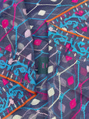 Purplish Blue dual toned jamdani saree with white pink blue threads work & blouse piece.