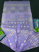 Lavender Colour Original Handloom Halfsilk Dhakai Jamdani With Golden Silver & Copper Jori Work