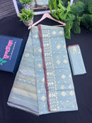 Powder Blue Original Handloom Hslfsilk Dhakai Jamdani With Golden Jori Work