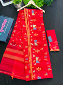 Cherry Red Original Handloom Halfsilk Dhakai Jamdani Saree