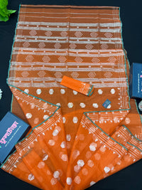 Orange Original Handloom Halfsilk Dhakai Jamdani Saree