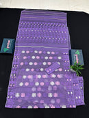Lavender Jamdani Saree With White Pink Lavender Threads Work.