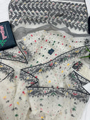 White cotton jamdani saree with black red yellow green threads work & blouse piece.