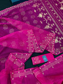 Magenta jamdani saree with golden jori work all over work and blouse piece