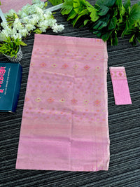 Light pink halfsilk jamdani saree with golden silver and copper jori work