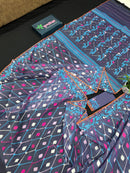 Purplish Blue dual toned jamdani saree with white pink blue threads work & blouse piece.