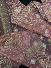 Nude Onion Exclusive Dhakai Jamdani saree with golden silver & copper jori work.
