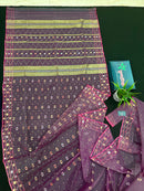 Deep bitrut dual toned jamdani saree with golden silver & copper jori work.