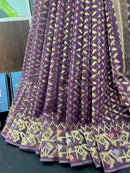 Dark bitrut dual toned exclusive halfsilk jamdani saree with golden silver & copper jori work