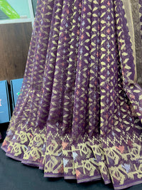 Dark bitrut dual toned exclusive halfsilk jamdani saree with golden silver & copper jori work