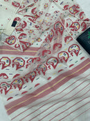 White cotton jamdani saree with multiple colour threads work and blouse piece.