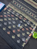 Black colour handloom halfsilk original dhakai jamdani saree with golden silver & copper jori work