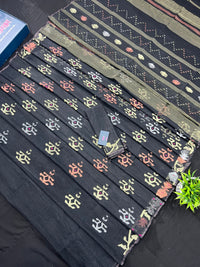 Black colour handloom halfsilk original dhakai jamdani saree with golden silver & copper jori work