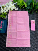 Light pink halfsilk jamdani saree with golden silver and copper jori work