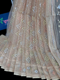 Pearl golden exclusive halfsilk jamdani saree with golden silver & copper jori work