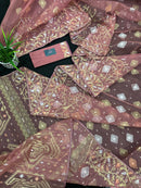 Nude Onion Exclusive Dhakai Jamdani saree with golden silver & copper jori work.