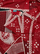 Radish Maroon cotton jamdani saree with white threads work all over work.