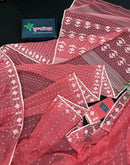 Sweet pink cotton jamdani saree with white threads work and blouse piece.