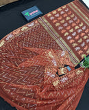 Brown reshom halfsilk jamdani saree with golden silver & copper jori work.