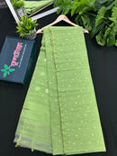 Olive Green Original Handloom Halfsilk Dhakai Jamdani Saree With Self Threads Work & Golden Jori Work