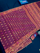 Bitrut colour cotton jamdani saree with yellow orange and pink threads work & blouse piece.