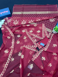 Maroon With Golden Original Handloom Halfsilk Dhakai Jamdani