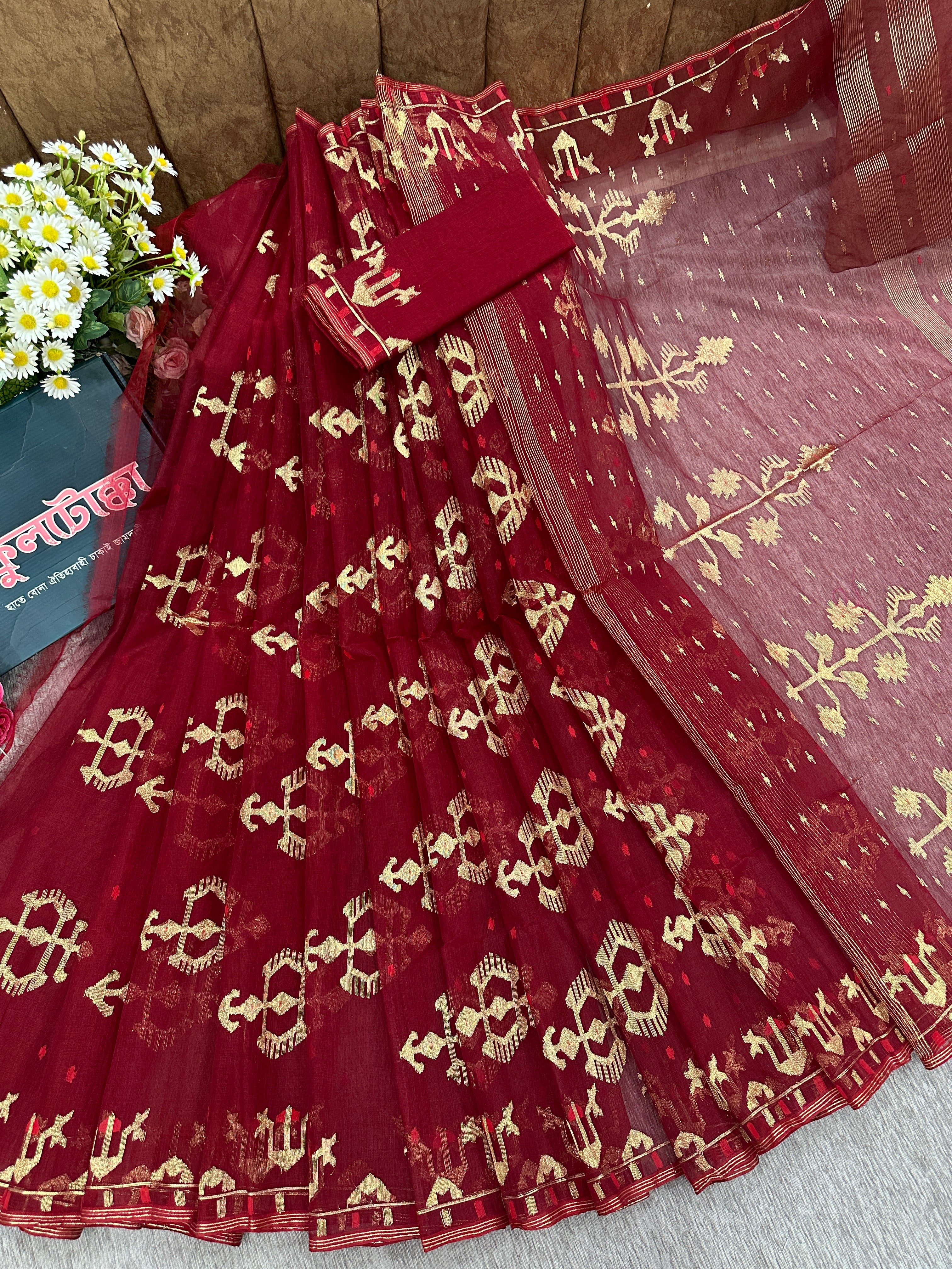 Maroon jamdani