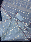 Powder Blue Original Handloom Hslfsilk Dhakai Jamdani With Golden Jori Work