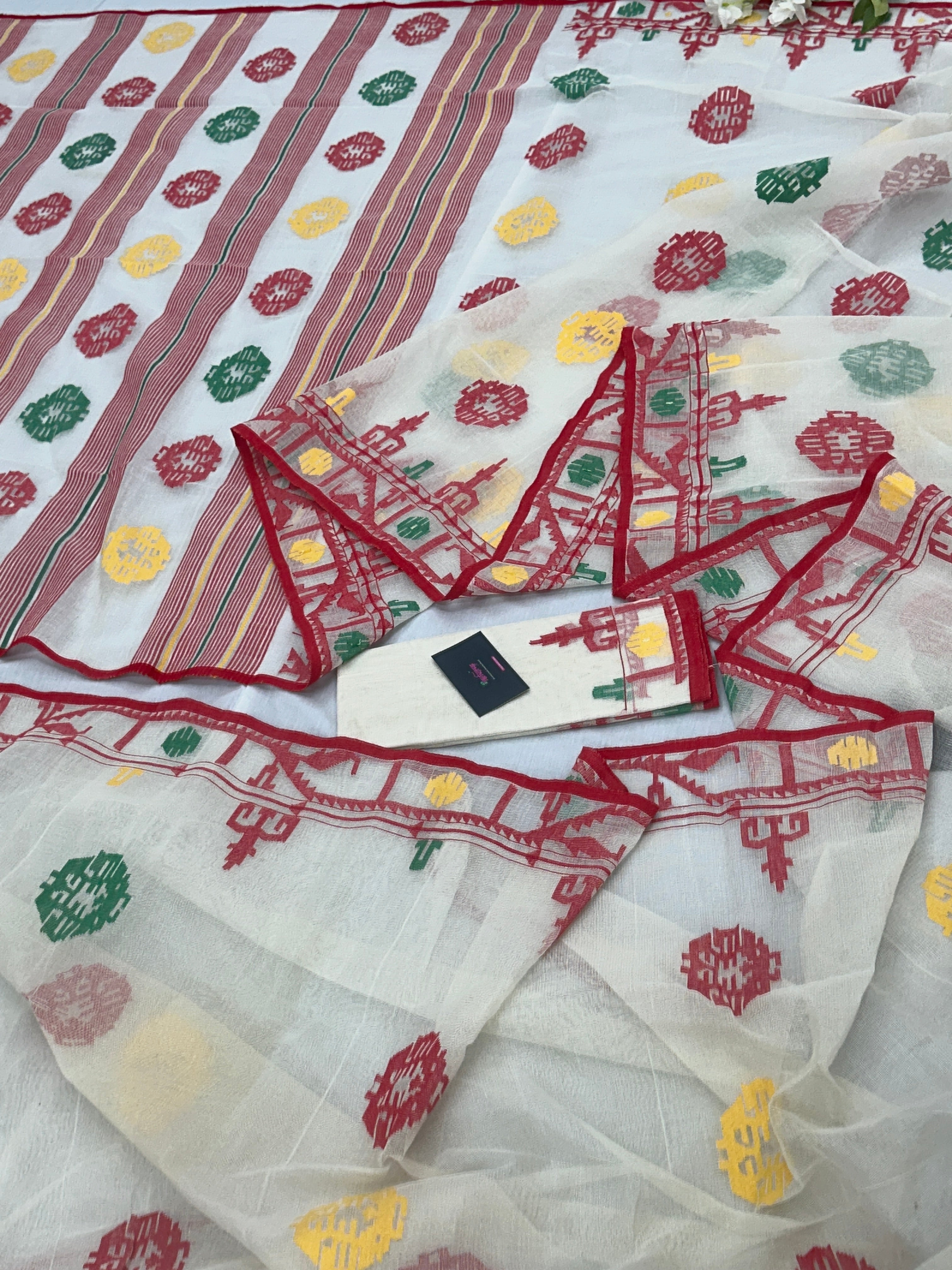 White multi cotton jamdani saree