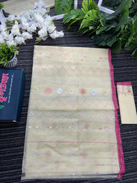 Pearl golden halfsilk jamdani saree with golden silver & copper jori work
