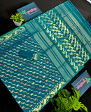 Sea green dual toned halfsilk jamdani with golden silver & copper jori work