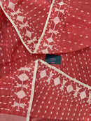Sweet pink cotton jamdani saree with white threads work and blouse piece.