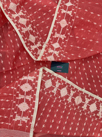 Sweet pink cotton jamdani saree with white threads work and blouse piece.