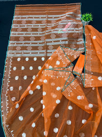 Orange Original Handloom Halfsilk Dhakai Jamdani Saree