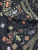 Black Jamdani Saree With Golden Silver & Copper Jori Work