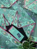 Bright Teal Blue dhakai Jamdani saree with pink border all over work soft count.