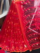 Cherry Red Original Handloom Halfsilk Dhakai Jamdani Saree