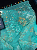 Ice blue exclusive halfsilk jamdani saree all over threads work